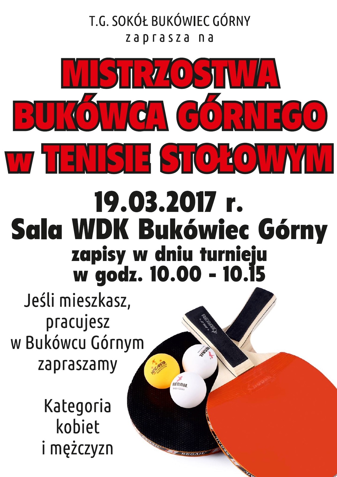 Mistrzostwa Bukówca w tenisie stołowym 2017 - zaproszenie