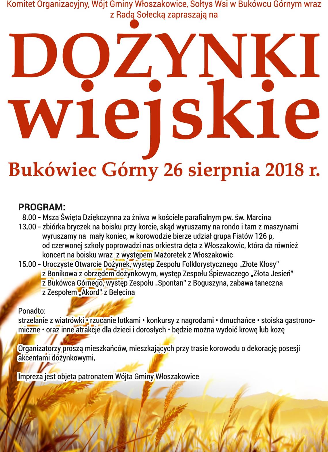 Dożynki 2018 - zaproszenie